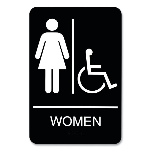 Headline Sign ADA Sign, Women/Wheelchair Accessible Tactile Symbol, Plastic, 6 x 9, Black/White 9005